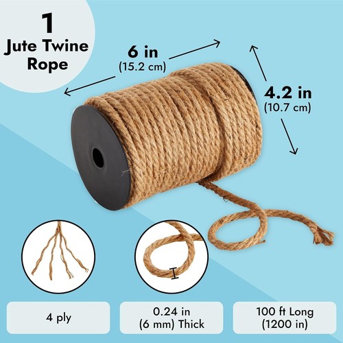 100 Feet Brown Nautical Rope 6Mm Thick Jute Twine For Crafts And Projects - Picture 5 of 9