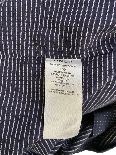 Vince Dotted Print Shirt Sz Large Navy Blue Button-up Long Sleeve Cotton Preppy - Picture 10 of 11