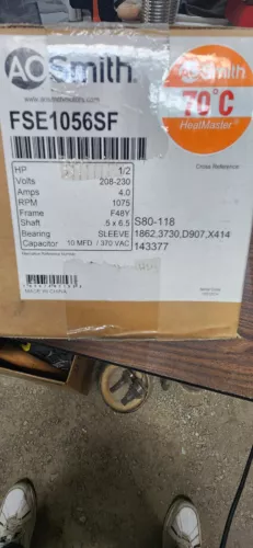 NEW IN BOX AO SMITH FSE1056SF   1/2 HP  1075  RPM    208/230 VOLTS