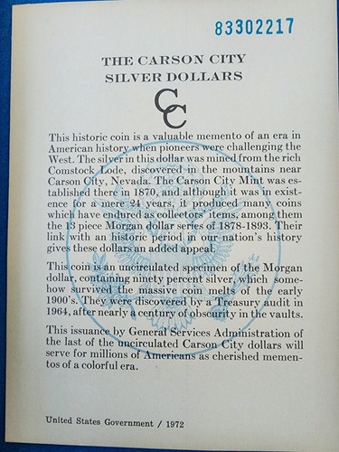 1883 CC Morgan Silver Dollar MS63 GSA Hoard + Box and COA - Picture 2 of 2