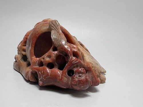 Cepillo de tinta de piedra de jabón tallada china de colección maceta tintero escultura mono pez pájaro - Imagen 10 de 12