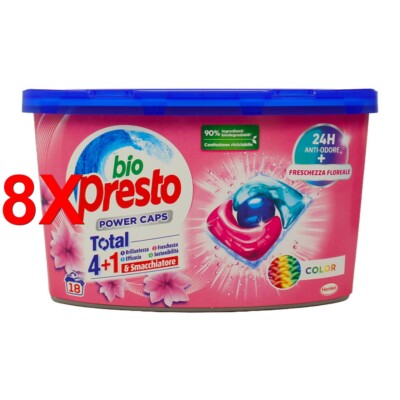 8 X Bio Presto Power Capsules Waschmittel In Kapseln - FÜr Farbige Kleidungsst