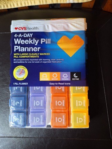 Weekly Pill Planner Multicolor, 4 A Day, CVS Health, NEW