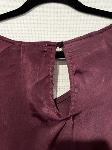Deep Plum Purple Asymmetrical Dramatic Flare Sleeve Satin Blouse Medium NWT - Picture 11 of 11
