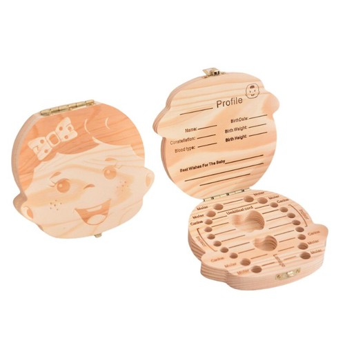 Baby Tooth Box Organizer Save Milk Teeth Wood Boy Girl Kid Souvenir Storage Case - Picture 2 of 22