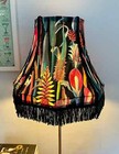 Exotic tropical flower handmade velvet octagonal lampshade with beaded fringe
