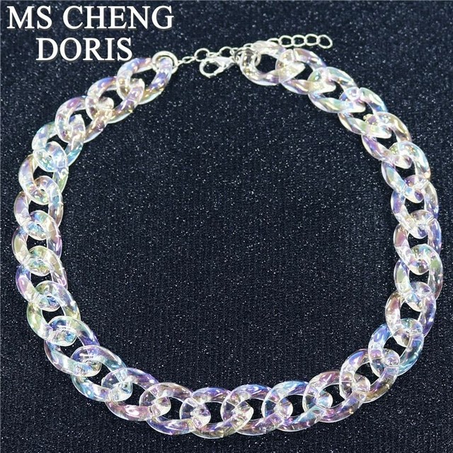 Acrylic Chain Necklace Bohemian Summer Plastic Clear Chain Collar Pendants Women Acrylic Chain Necklace Bohemian Summer Plastic Clear Chain Collar Pendants Women