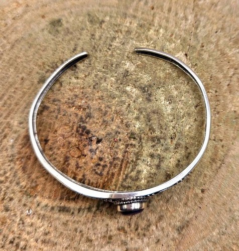 Nature Sugilite Sterling Silver S925 Stamped Cuff Bangle - Picture 10 of 10