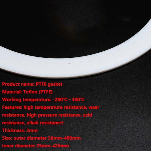 PTFE Flat Washers Seal Gasket 3mm Thick,OD 58-490mm,ID 25mm-426mm Various Sizes - Picture 7 of 12