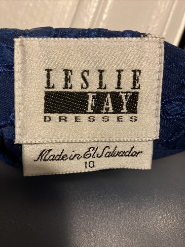 Vintage LESLIE FAY Skirt Suit Women 10 Midnight Blue Jacquard Scallop Evening - Picture 15 of 18