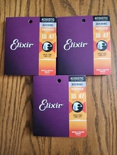 3 SETS Elixir 11002 Nanoweb 80/20 Bronze Extra Light Guitar Strings .010-.047