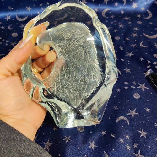 Vintage Kristall Kunst Glas geätzt Adler stehender Briefbeschwerer - Bild 1 von 8