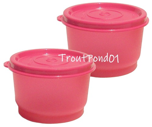 TUPPERWARE Snack Cups Set 2 Vtg Textured Inside and Out Bowls Pink New