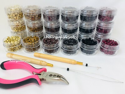 250 SILICONE MICRO BEADS Feather Hair Extension TOOL KIT PLIERS LOOP HOOK USA 