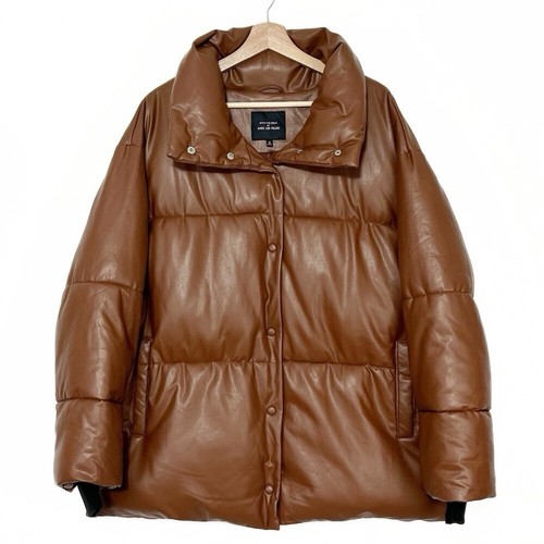 NEW Avec Les Filles Vegan Leather Quilted Puffer Jacket Size 1X Saddle Brown - Picture 9 of 14