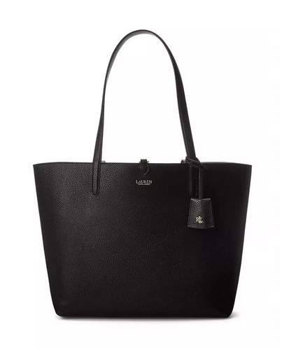Lauren Ralph Lauren Reversible Large Tote Bag Faux Leather Black/Taupe w/Pouch
