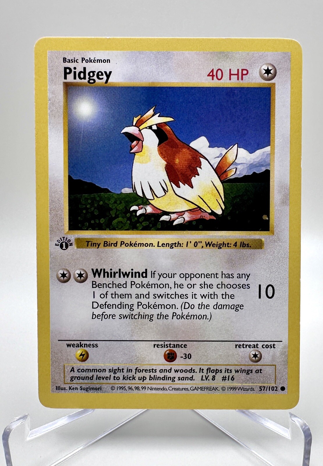 Pidgey 57/102 1st Edition Shadowless Base Set 1999 Pokemon Vintage Card TCG MP