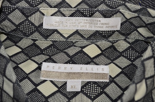 Perry Ellis Diamond Checkered Geometric Striped Dot Squares XL Shirt USA VTG 90s - Picture 7 of 8