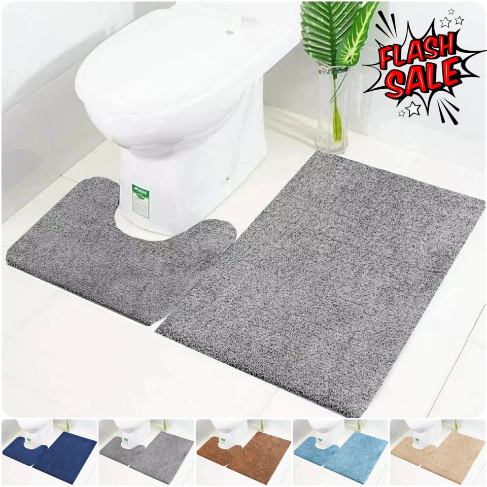 D & T FURNISHING Luxury 2Piece Bath Mat Ultra Soft Bathroom Rug Anti Slip Toilet Rug Pedestal Set
