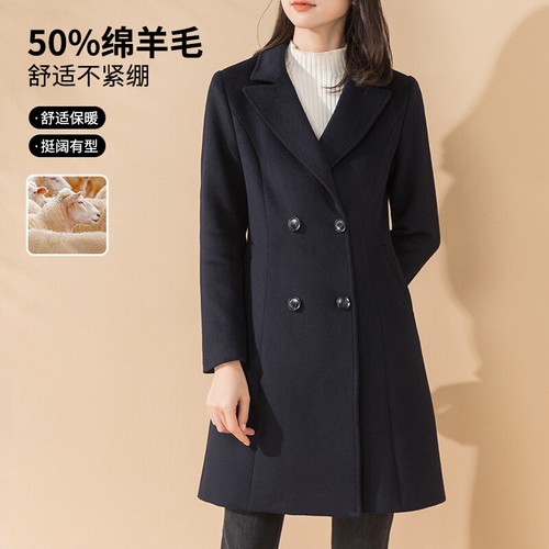 Autumn Womens Mid Long Trench Coat Wool Overcoat Double Breasted Lapel Collar Sz - Picture 2 of 9