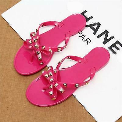 Damen Rockstud Sommer Strand flache Tanga Niete Gelee Sandalen - Bild 7 von 18
