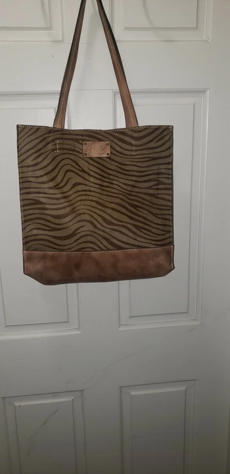 PATRICIA NASH Womens Italian Leather Zebra Stripe Calf Hair BROWN Handbag Purse