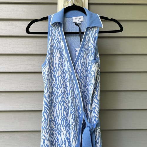 Diane VF Wrap Midi Dress Sleeveless Sea Twig Sweater Knit Collared Size M - Picture 4 of 17