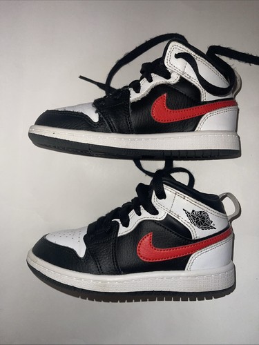 Nike Air Jordan 1 Mid TD 640734-075 Chile Rojo Negro Blanco Zapatos Niño Pequeño Talla 11C - Imagen 5 de 11