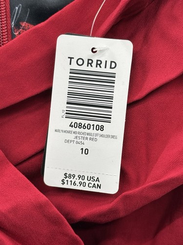 Vestido Torrid x Marilyn Monroe para mujer 10 rojo fuera del hombro acanalado ceñido al cuerpo-C - Imagen 6 de 13