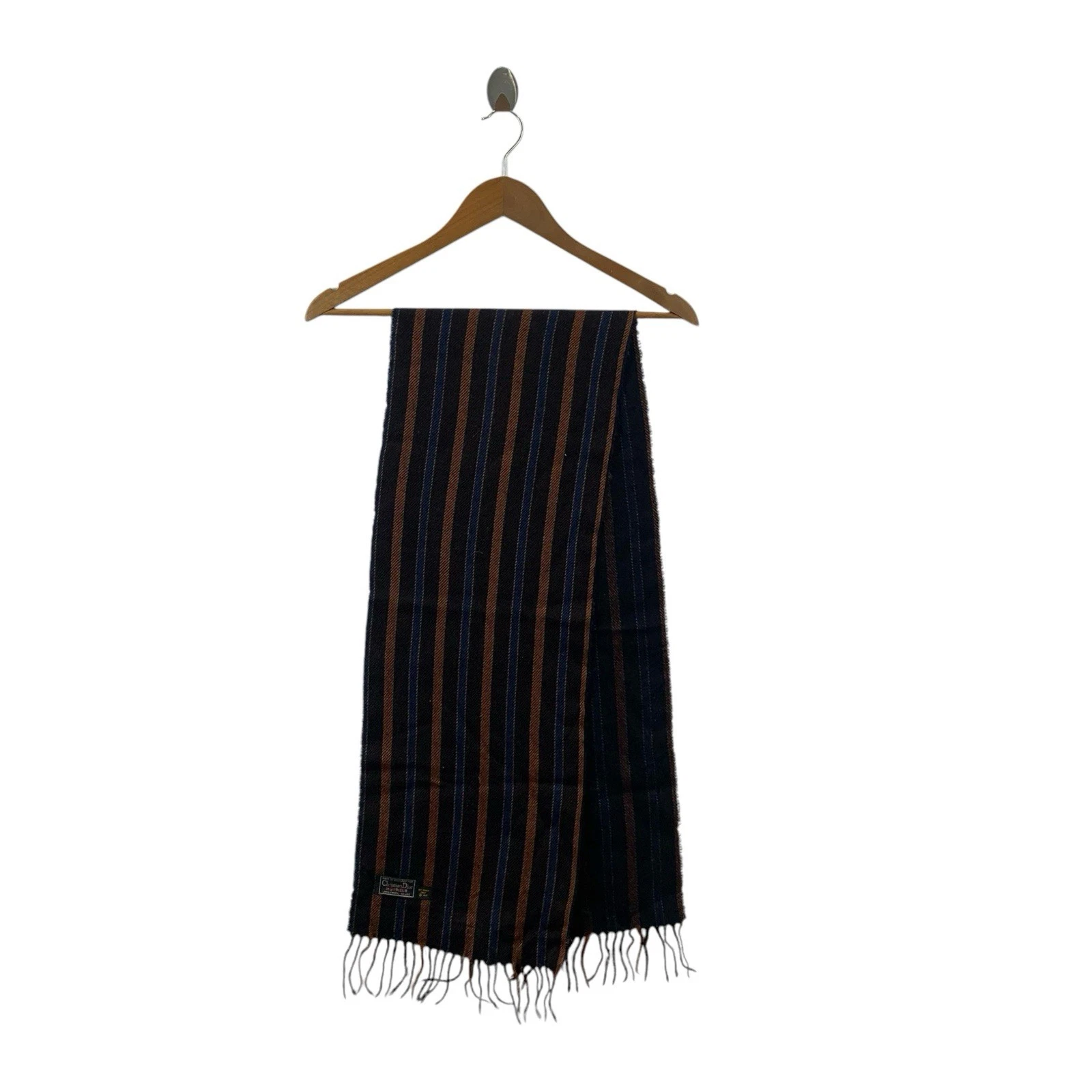 Ancien foulard silencieux rayé CHRISTIAN DIOR MONSIEUR châle franges