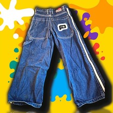 Boys' Vintage Plugg Sideline Wide Denim Jeans Size 12 Refective Stripe Very Rare