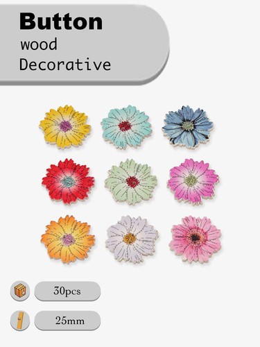 30 Stck. Blume Holzknöpfe für Scrapbooking Nähen Handarbeit Basteln DIY 25mm