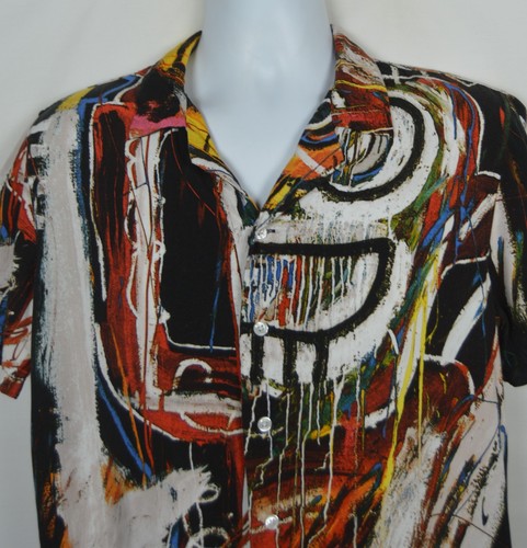 Jean Michel Basquiat Shirt Mens S Short Sleeve Button Up Viscose Multicolor - Picture 3 of 9