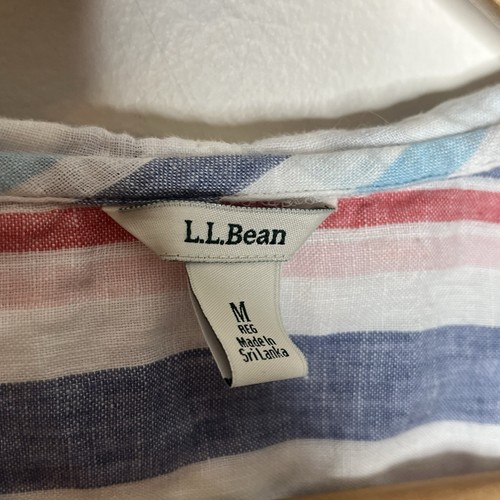 LL Bean Linen Striped Hooded Top Womens M Coastal Nautical Beach Resort Vacation - Picture 3 of 5