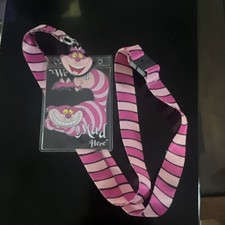 Disney Alice in Wonderland Cheshire Cat Lanyard We  re All Mad Here Badge Holder