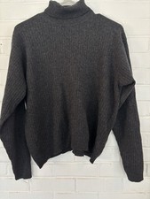 Banana Republic Ribbed Knit Turtleneck Sweater Charcoal 100 Merino Wool L-FLAW