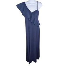Xscape Dress Womens 6 Navy One Shoulder Ruffle Formal Gown Wedding Guest Event