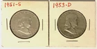 1951-S & 1953-D Franklin Half Dollars (2 Coins) 90% SILVER-UNDER MELT to Start!