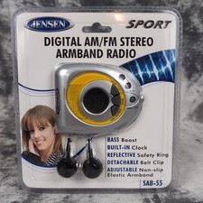 Jensen Sport Digital AM/FM Stereo Armband Radio Silver Yellow SAB-55 New Sealed