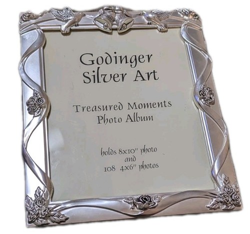 Vtg Godinger Silver Plated Wedding Photo Album Book Satin Finish Embossed Birds - Picture 3 of 6
