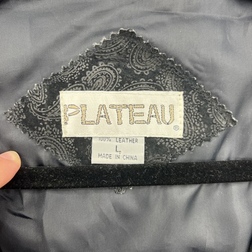Vintage PLATEAU Herren schwarz Paisley Print 100% Leder Western Weste Größe LARGE - Bild 3 von 7