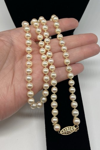 14k Yellow Gold Knotted 6.5 mm Pearl 28” Necklace 39.7 Gr Fine Jewelry - Picture 2 of 8