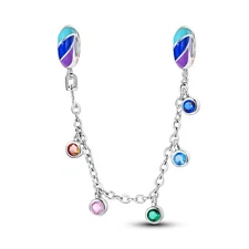 MULA 925 Sterling Silver Charm Safety Chain Colorful Zircon for Women Bracelet