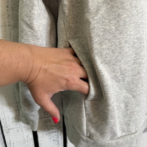 V-neck Cozy Sweatshirt Women Size Medium Heather Gray Front Pockets Casual Basic - Picture 5 of 12