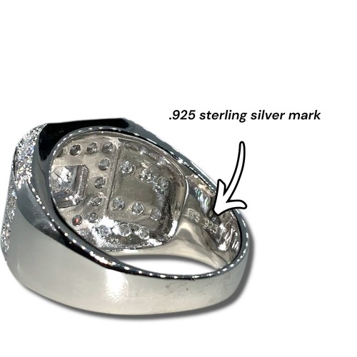 Men's Iced Out Bling Ring - Size 10 - Icy 925 Sterling Silver VVSD Color Signet - Foto 5 di 7