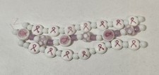 Lampwork Glass Beads Pink Breast Cancer Ribbons White Polka Dots