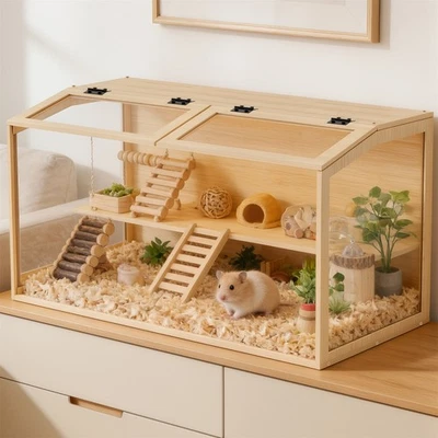 Spacious Hamster Cage Indoor Animal Cabinet Box w/Built-in LED Light&Access Door - Image 1 of 4