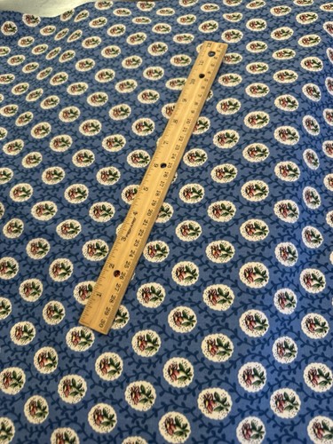 Vintage Pink Floral on Blue Cotton Fabric Cottagecore Table Square 51 x 39 New - Picture 3 of 9
