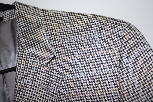TAN & BLACK HOUNDSTOOTH CHAPS RALPH LAUREN 100% SILK SPORT COAT  44R suit jacket - Picture 2 of 5