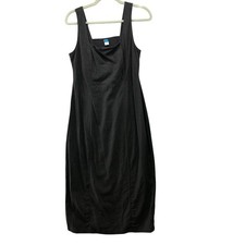 Old Navy Linen Blend Midi Dress Womens S Square Neck Black Cami A-Line Smocked